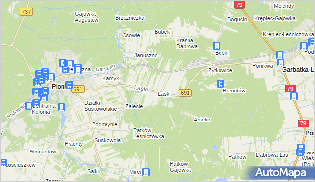 mapa Laski gmina Pionki, Laski gmina Pionki na mapie Targeo