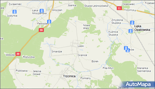 mapa Laski gmina Trzcinica, Laski gmina Trzcinica na mapie Targeo