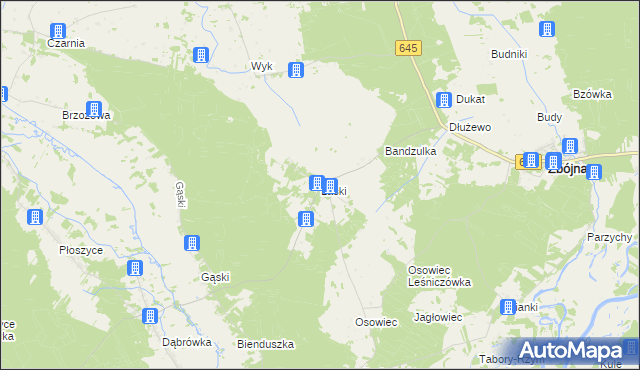 mapa Laski gmina Zbójna, Laski gmina Zbójna na mapie Targeo