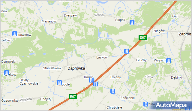 mapa Lasków gmina Dąbrówka, Lasków gmina Dąbrówka na mapie Targeo
