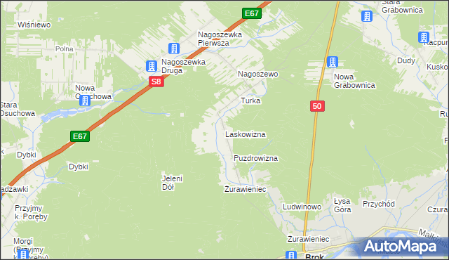 mapa Laskowizna gmina Brok, Laskowizna gmina Brok na mapie Targeo