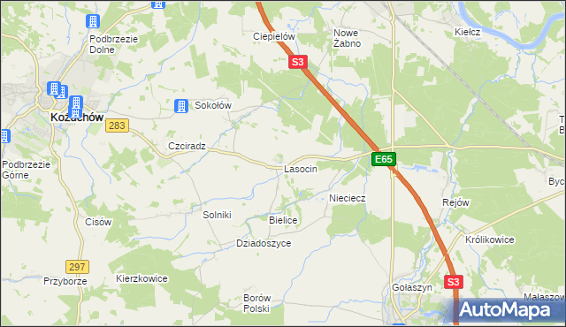 mapa Lasocin gmina Kożuchów, Lasocin gmina Kożuchów na mapie Targeo