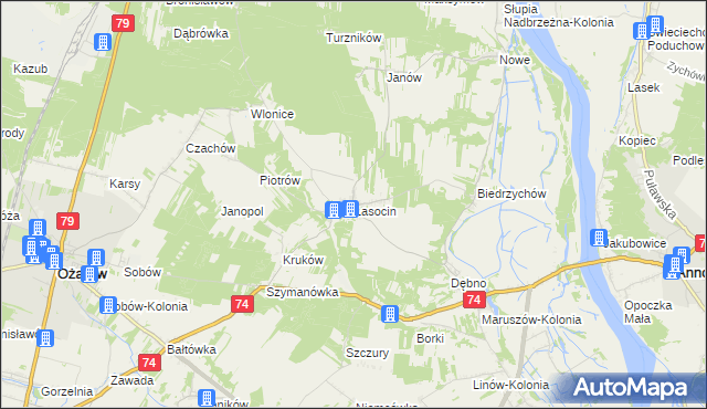 mapa Lasocin gmina Ożarów, Lasocin gmina Ożarów na mapie Targeo