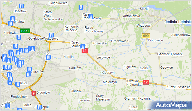 mapa Lasowice gmina Jedlnia-Letnisko, Lasowice gmina Jedlnia-Letnisko na mapie Targeo