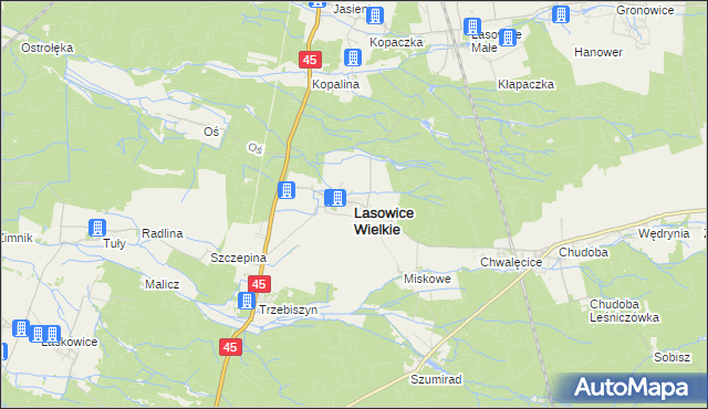 mapa Lasowice Wielkie powiat kluczborski, Lasowice Wielkie powiat kluczborski na mapie Targeo