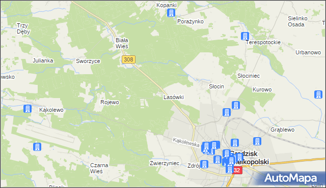 mapa Lasówki gmina Grodzisk Wielkopolski, Lasówki gmina Grodzisk Wielkopolski na mapie Targeo