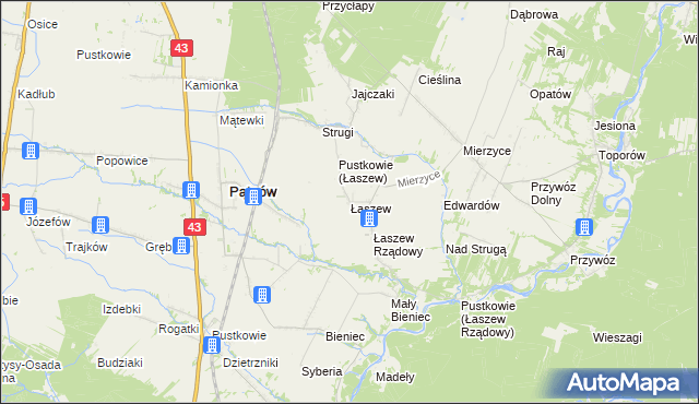 mapa Łaszew gmina Wierzchlas, Łaszew gmina Wierzchlas na mapie Targeo