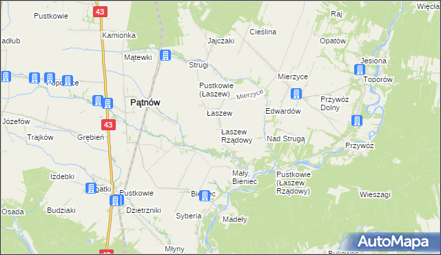 mapa Łaszew Rządowy, Łaszew Rządowy na mapie Targeo