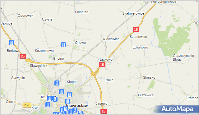 mapa Latkowo gmina Inowrocław, Latkowo gmina Inowrocław na mapie Targeo