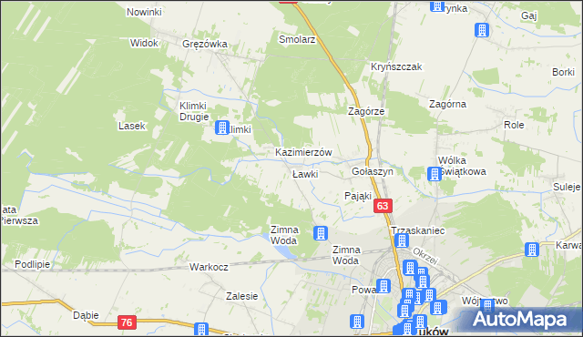 mapa Ławki gmina Łuków, Ławki gmina Łuków na mapie Targeo