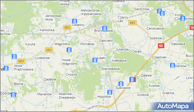 mapa Ławki gmina Prażmów, Ławki gmina Prażmów na mapie Targeo