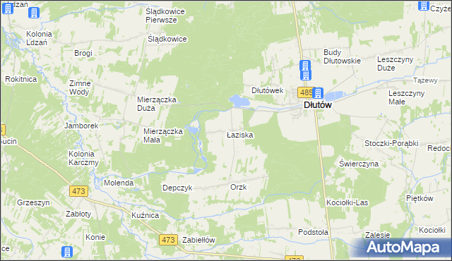 mapa Łaziska gmina Dłutów, Łaziska gmina Dłutów na mapie Targeo