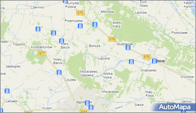 mapa Łaziska gmina Słubice, Łaziska gmina Słubice na mapie Targeo