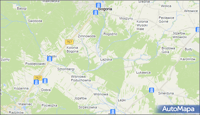 mapa Łaziska gmina Staszów, Łaziska gmina Staszów na mapie Targeo