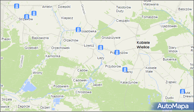 mapa Łazy gmina Kobiele Wielkie, Łazy gmina Kobiele Wielkie na mapie Targeo