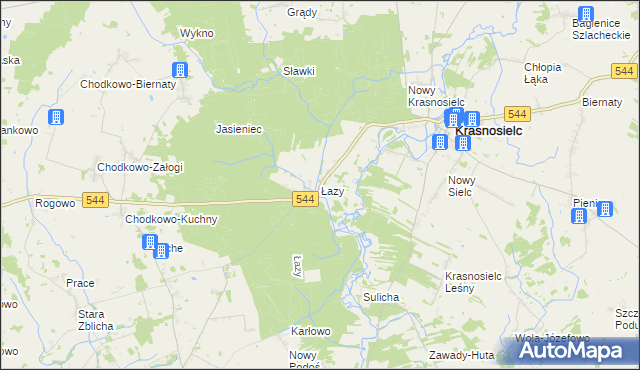 mapa Łazy gmina Krasnosielc, Łazy gmina Krasnosielc na mapie Targeo