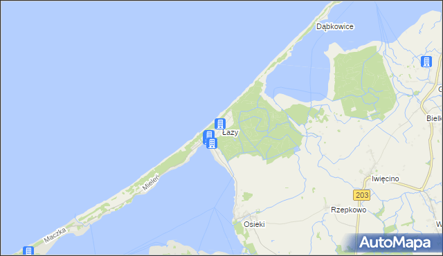 mapa Łazy gmina Mielno, Łazy gmina Mielno na mapie Targeo