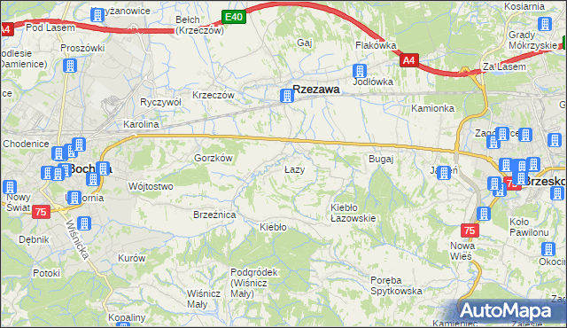 mapa Łazy gmina Rzezawa, Łazy gmina Rzezawa na mapie Targeo