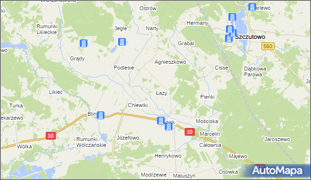 mapa Łazy gmina Szczutowo, Łazy gmina Szczutowo na mapie Targeo