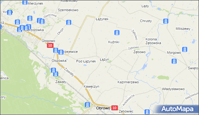 mapa Łążyn gmina Obrowo, Łążyn gmina Obrowo na mapie Targeo