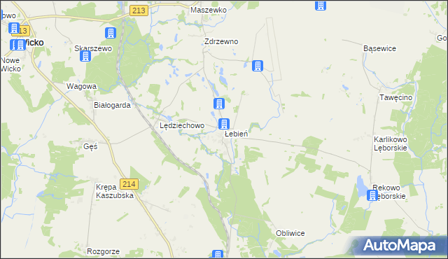 mapa Łebień gmina Nowa Wieś Lęborska, Łebień gmina Nowa Wieś Lęborska na mapie Targeo