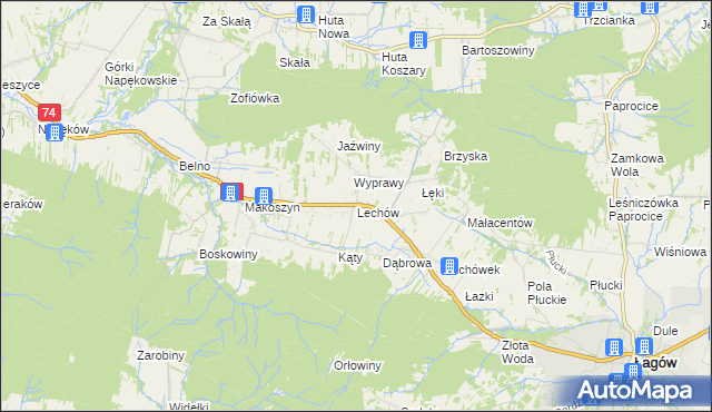 mapa Lechów gmina Bieliny, Lechów gmina Bieliny na mapie Targeo