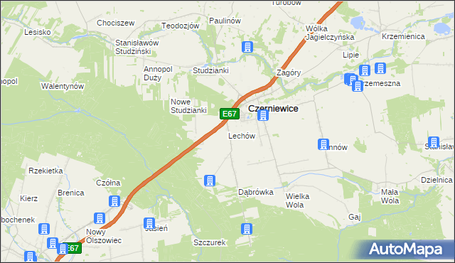 mapa Lechów gmina Czerniewice, Lechów gmina Czerniewice na mapie Targeo