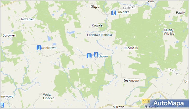 mapa Lechowo gmina Pieniężno, Lechowo gmina Pieniężno na mapie Targeo