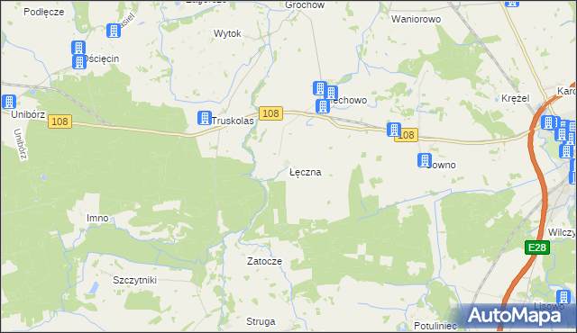 mapa Łęczna gmina Płoty, Łęczna gmina Płoty na mapie Targeo