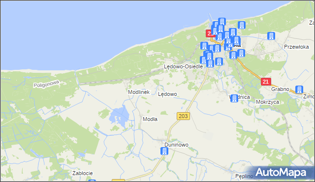 mapa Lędowo gmina Ustka, Lędowo gmina Ustka na mapie Targeo