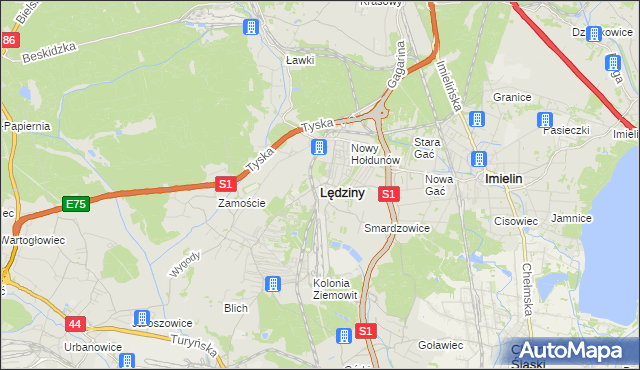 mapa Lędziny powiat bieruńsko-lędziński, Lędziny powiat bieruńsko-lędziński na mapie Targeo