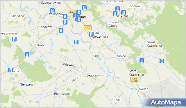 mapa Łęg gmina Czermin, Łęg gmina Czermin na mapie Targeo