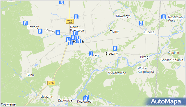 mapa Łęg gmina Rzeczyca, Łęg gmina Rzeczyca na mapie Targeo