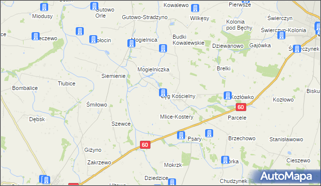 mapa Łęg Kościelny, Łęg Kościelny na mapie Targeo