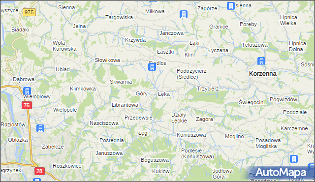 mapa Łęka gmina Korzenna, Łęka gmina Korzenna na mapie Targeo