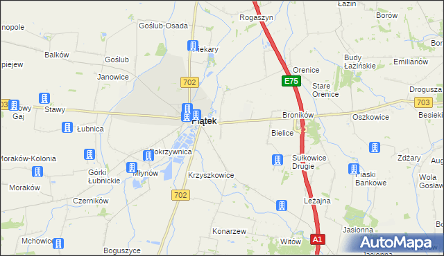 mapa Łęka gmina Piątek, Łęka gmina Piątek na mapie Targeo