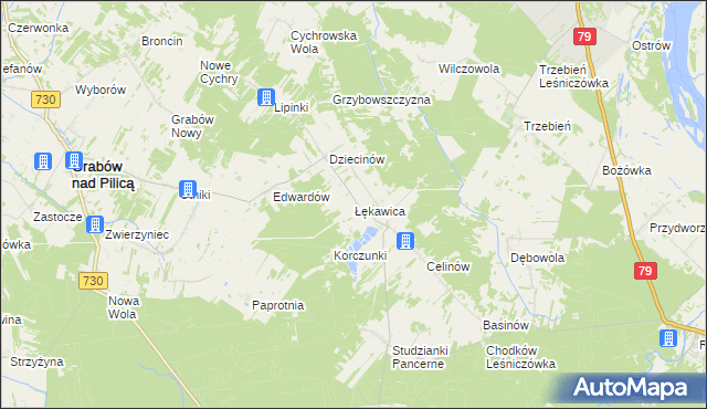 mapa Łękawica gmina Grabów nad Pilicą, Łękawica gmina Grabów nad Pilicą na mapie Targeo