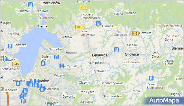 mapa Łękawica powiat żywiecki, Łękawica powiat żywiecki na mapie Targeo