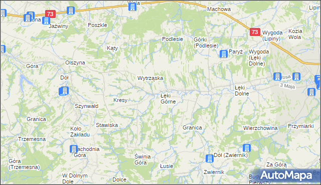 mapa Łęki Górne gmina Pilzno, Łęki Górne gmina Pilzno na mapie Targeo
