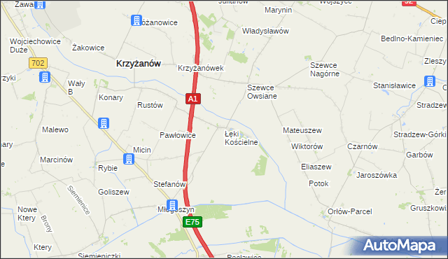 mapa Łęki Kościelne, Łęki Kościelne na mapie Targeo