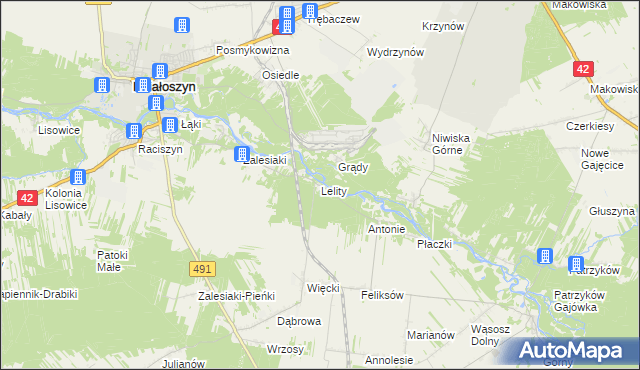 mapa Lelity gmina Popów, Lelity gmina Popów na mapie Targeo