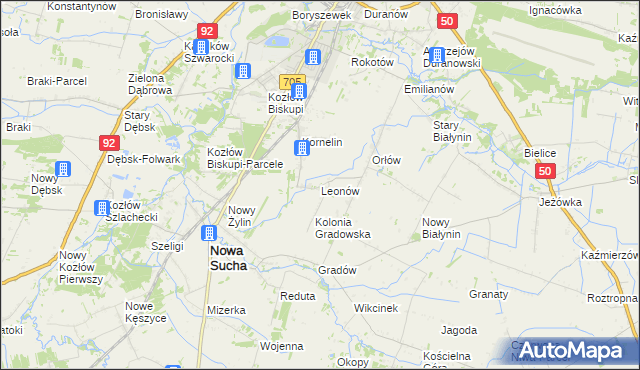 mapa Leonów gmina Nowa Sucha, Leonów gmina Nowa Sucha na mapie Targeo