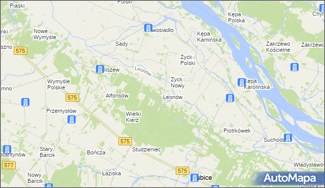 mapa Leonów gmina Słubice, Leonów gmina Słubice na mapie Targeo