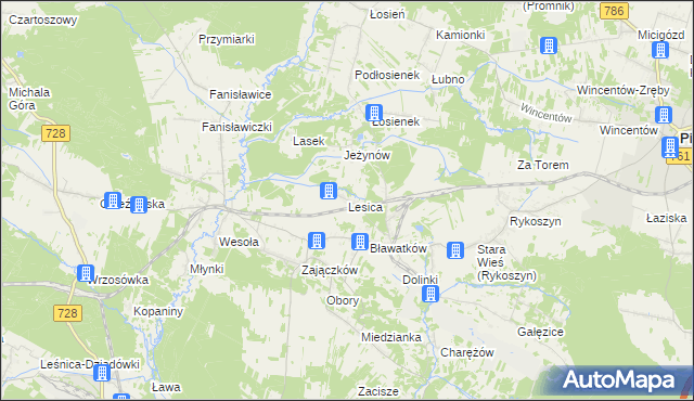 mapa Lesica gmina Piekoszów, Lesica gmina Piekoszów na mapie Targeo