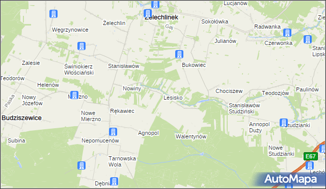 mapa Lesisko gmina Żelechlinek, Lesisko gmina Żelechlinek na mapie Targeo