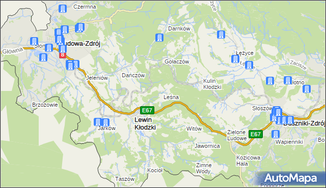 mapa Leśna gmina Lewin Kłodzki, Leśna gmina Lewin Kłodzki na mapie Targeo