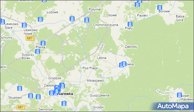 mapa Leśna gmina Narewka, Leśna gmina Narewka na mapie Targeo