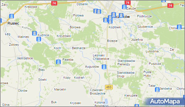 mapa Leśniaki Chabielskie, Leśniaki Chabielskie na mapie Targeo