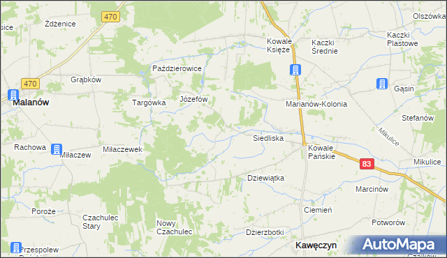 mapa Leśnictwo gmina Kawęczyn, Leśnictwo gmina Kawęczyn na mapie Targeo