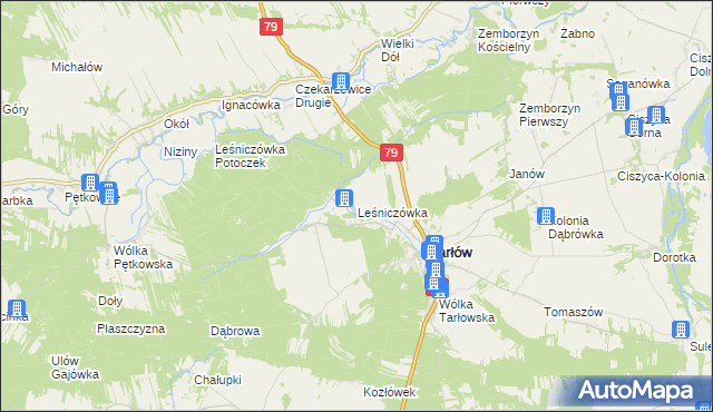 mapa Leśniczówka gmina Tarłów, Leśniczówka gmina Tarłów na mapie Targeo